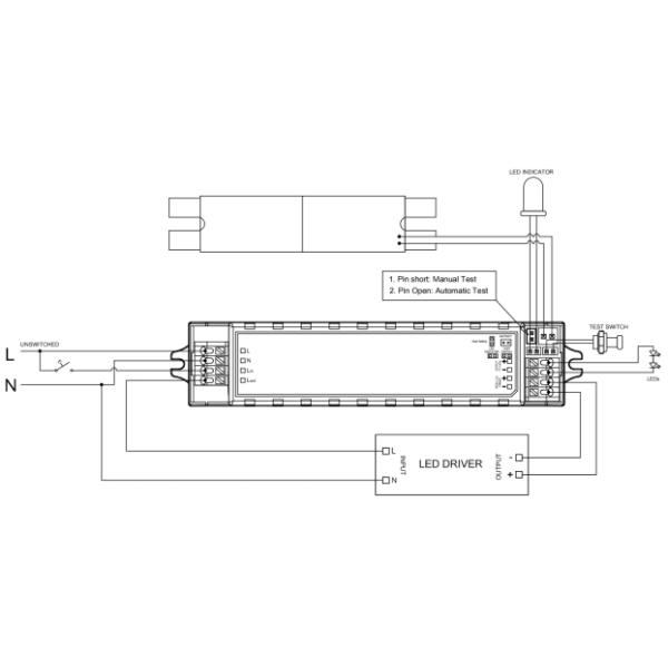5W 3hour duration time 20-60Vdc Non-maintained emergency pack with Self Test & Manual Test Switchable