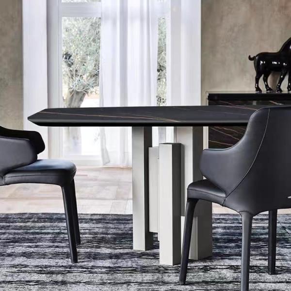 Marble metal Dining table ceramic marble top dining table with chair set, sintered stone dining table foshan factory