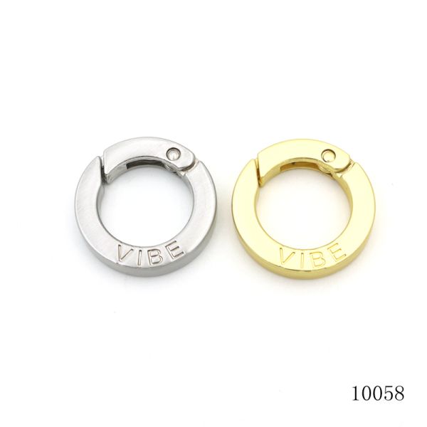 17mm Logo Engraved Round Spring Clasp Spring Openable Flat O Ring Carabiner for Kaychain