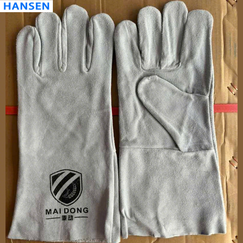 Split Cowhide Welding Gloves , Double Layer Heat Resistant Welder Gloves , Short Driver & Long Cuff Leather Safety Gloves , Anti Spark Wear Resistant