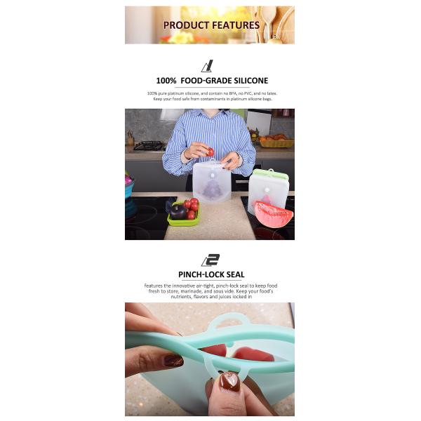 Airtight Silicone Food Pouches 1500ml Reusable Silicone Bags For Sandwich Snack