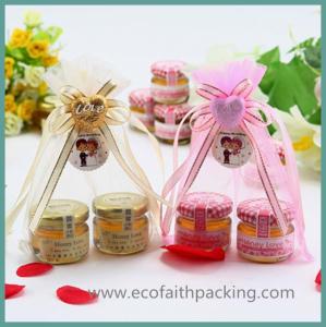 Quality high density organza fabric candy bag organza sweet bag with flower decoration for sale