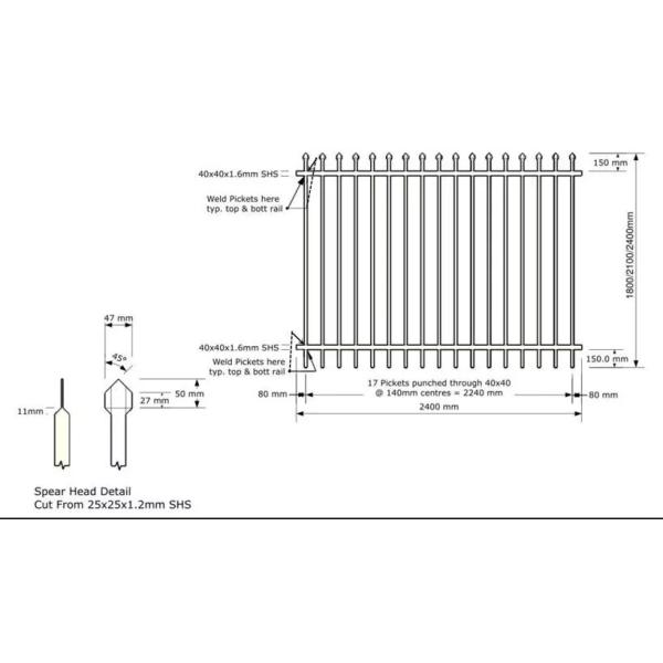 2.1mx2.4m Rails 40mm Garrison Security Fencing