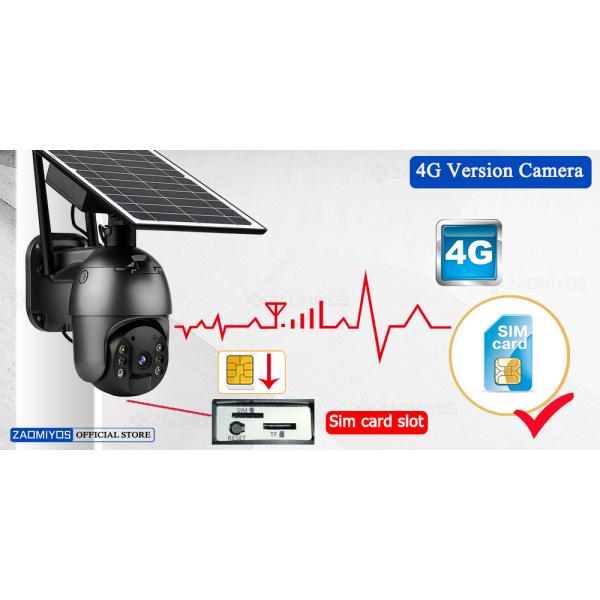 Black Weatherproof Solar SIM Card Camera , Outdoor PTZ Solar Camera 4G