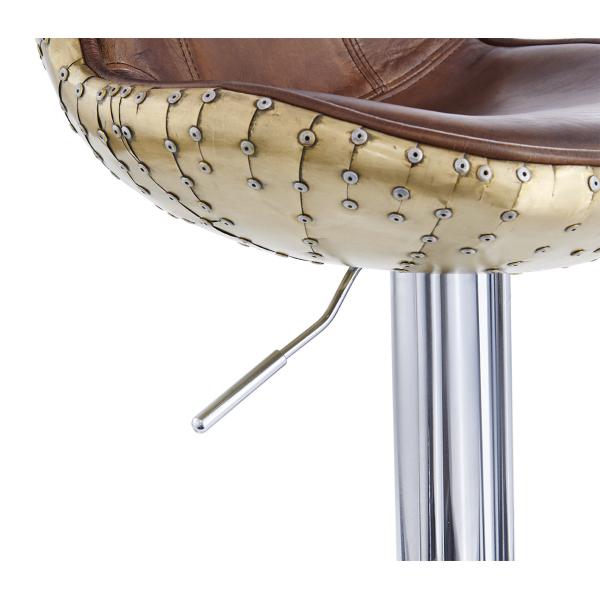 Rotated Adjustable Leather Counter Height Stools Spoon Shape Brass Sheet Material