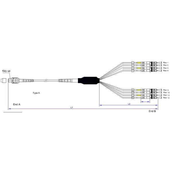 8F 40G MPO Trunk Cable Hareness Fiber Optic Cable Singlemode