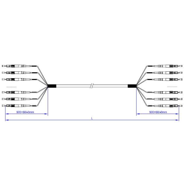 IEC Grade C Breakout Fiber Optic Patch Cables , Aqua 12F LC - LC OM3 Fiber Patch Cables