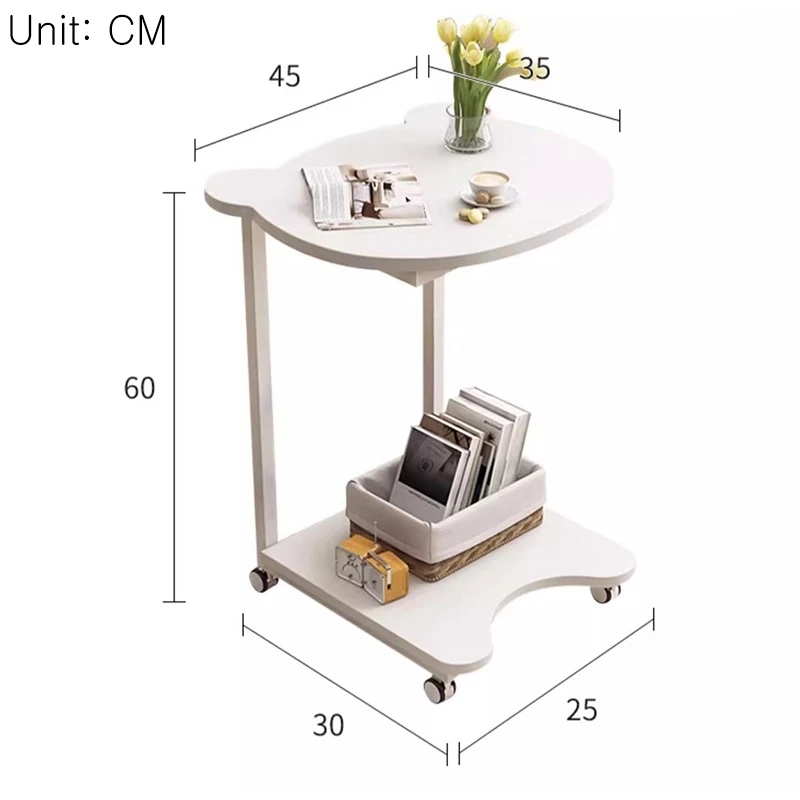 Movable Sofa Side Table, Small Modern Coffee Bedside with Wheels, C Shaped End for Couch and Bed
