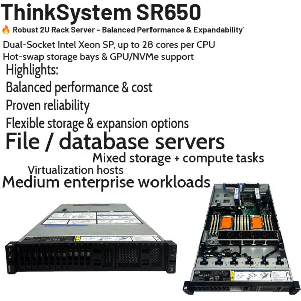 ThinkSystem SR650 2U Rack Server with Xeon Processor DDR4 Memory and Hot-Swap Bays