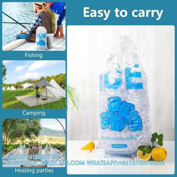 Reusable Ice Pattern Design Printing 2mil Thickness Heavy-Duty Plastic Ice Cube Storage Bags With Cotton Drawstring