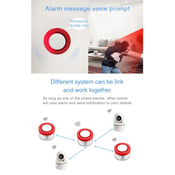 Tuya Voice Control Wireless Security Alarm System 120dB High Volume DC 5V 2A