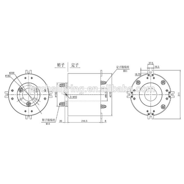 3 Circuits 400A Through Bore Slip Ring , Shaft Mounted High Current Slip Ring