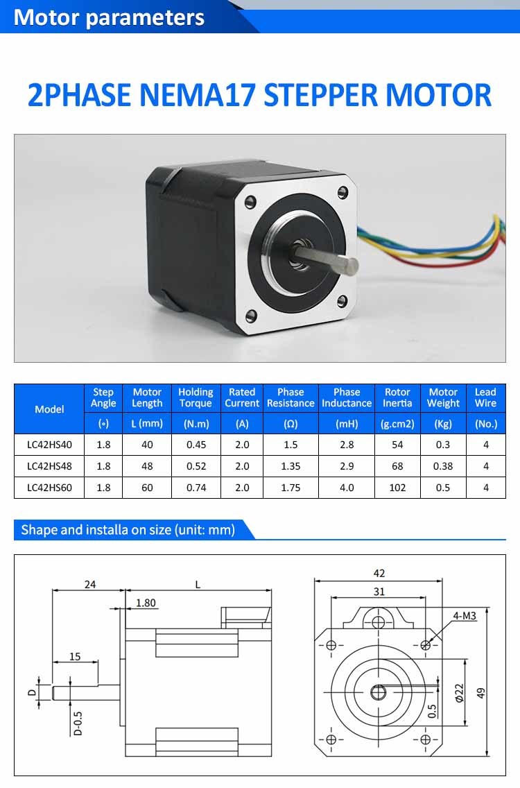 Lichuan 2A DC Open Loop Stepper Motor Drivers Kit EtherCAT 0.74N.m 2 Phase Nema17 DC24V~50V 2.0A
