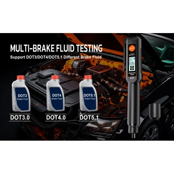 Digital Brake Fluid Tester with DOT3 DOT4 DOT5.1 Compatibility Automatic Sleep and Buzzer Alarm for Accurate Water Content Detection