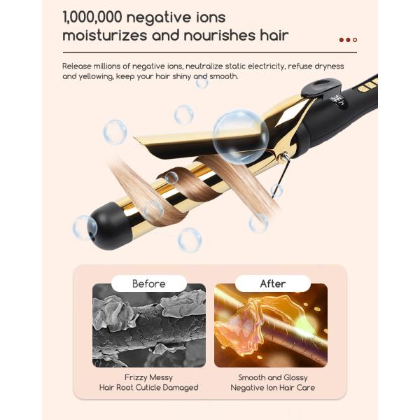 Ceramic Coating Barrel Curling Iron With Clamp Adjustable Temp LCD Display