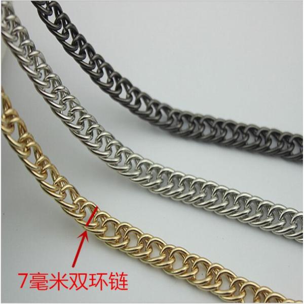 Innovative design top quality iron material bag hardware 7 mm width light gold double metal chains for handbags