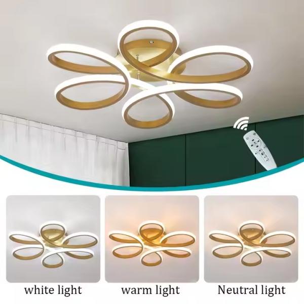 Dimmable Gold Surface Mounted Led Acrylic Ceiling Light Minimalist Creative Ring Hanging Light Flower Shape Modern