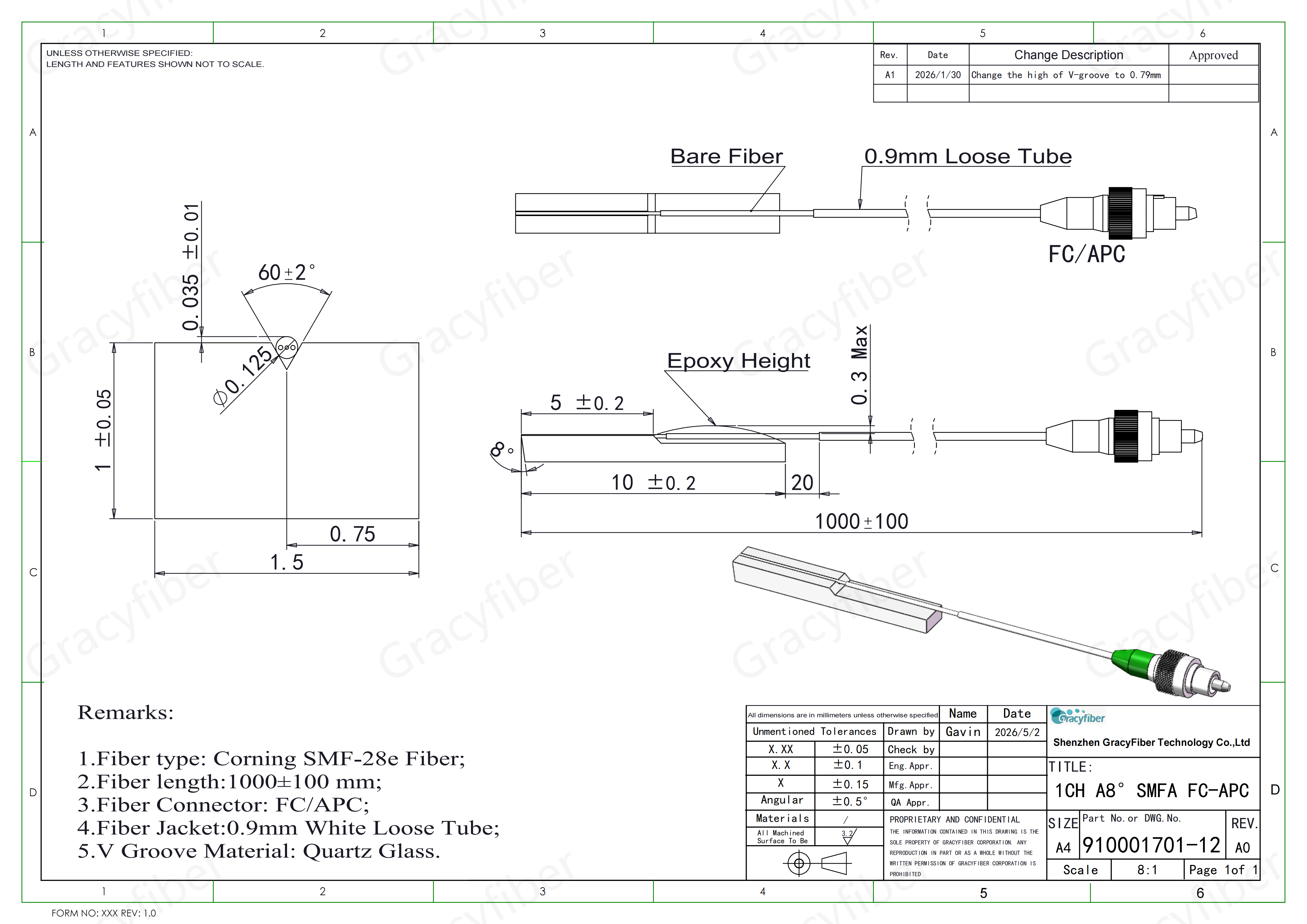 1CH Fiber Array Assemblies | Single-Channel Fiber Arrays