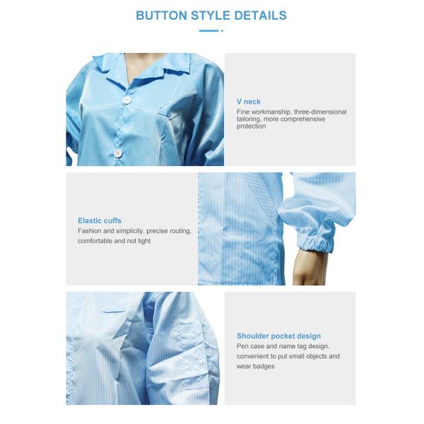 ESD Smock Antistatic Cleanroom Workwear Polyester Stripe Grid Polyester Logo Customized