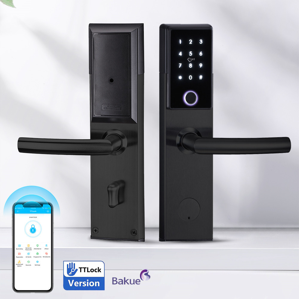 Bluetooth Fireproof Smart Door Lock Black Silver with Card Code Fingerprint APP WiFi Gross Weight 285Kg Secure Entry System