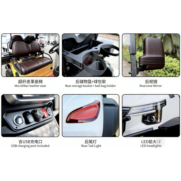 Fine Workmanship 8-Passenger 6 Front-facing and 2 Rear-facing Golf Car with Acrylic Windshield