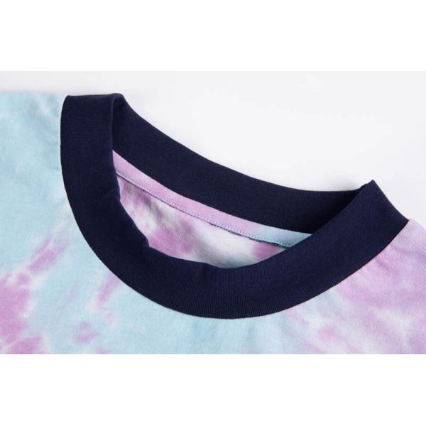 Pastel Tie-Dye T-Shirt with Contrast Rib Trim and Graphic Print - Unisex Basic Tee