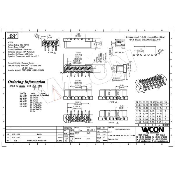 1.25mm Female Header Single Row Right Angle Through Board Connector