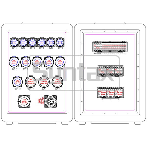 Syntax MD4 Three Phase 63AMP IP67 Waterproof HDPE Portable Power Distribution Board For FIFA Sporting Events In Qatar 630x430x900mm