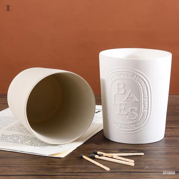 Matte Embossed Empty Ceramic Candle Jar Multi Colored With Wooden Lids