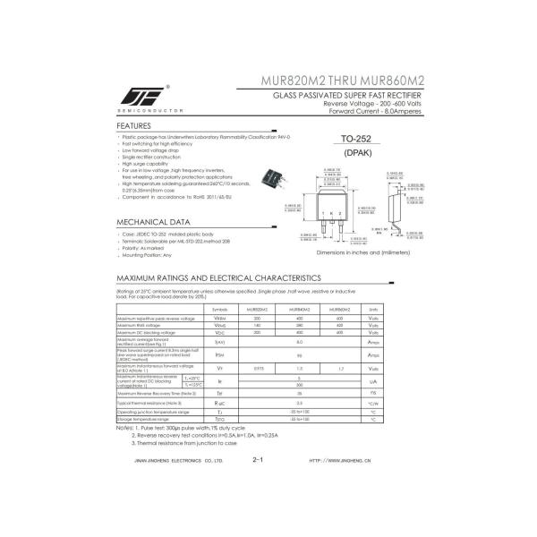 8A Super Fast Rectifier Diode MUR820M2/MUR840M2/MUR860M2/MUR880M2/MUR8120M2 for Needs