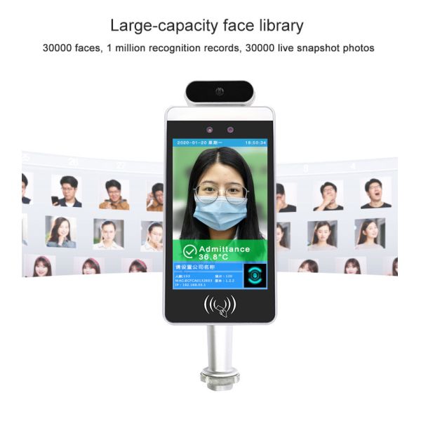 Floor Standing Face Recognition Temperature Measuring Kiosk With 8" LCD Display