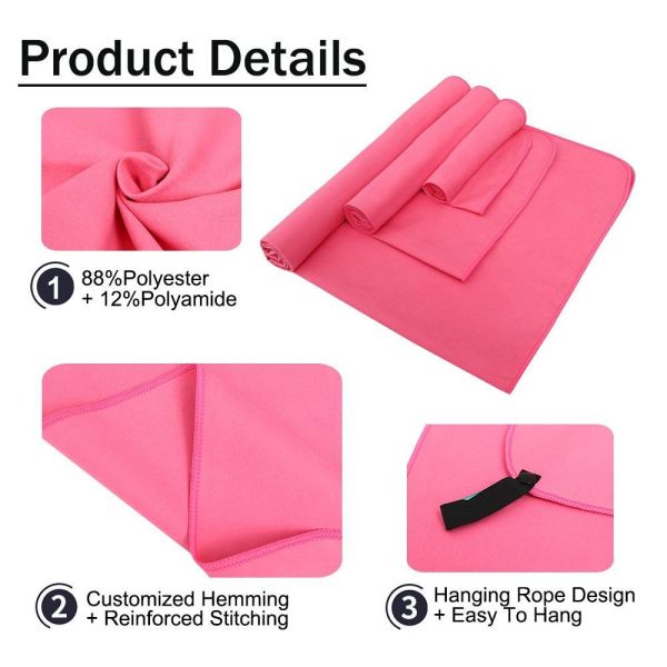 Soft Absorbent Comfortable Custom Size Pink Microfiber Gym Towel