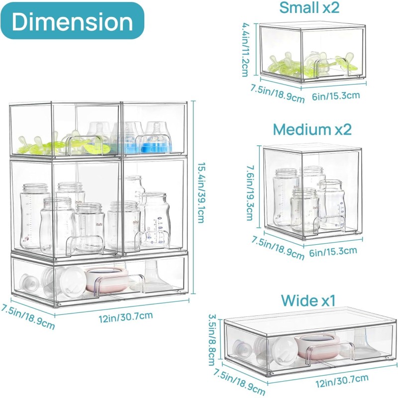Multi-Tier Clear Makeup Organizer Detachable Stackable Desktop Storage Box Dustproof Cosmetic Display Case with Drawers for Home