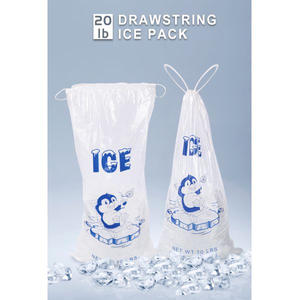 20lb LDPE Durable Ice Block Plastic Bags Heat Seal With Drawstring Closure
