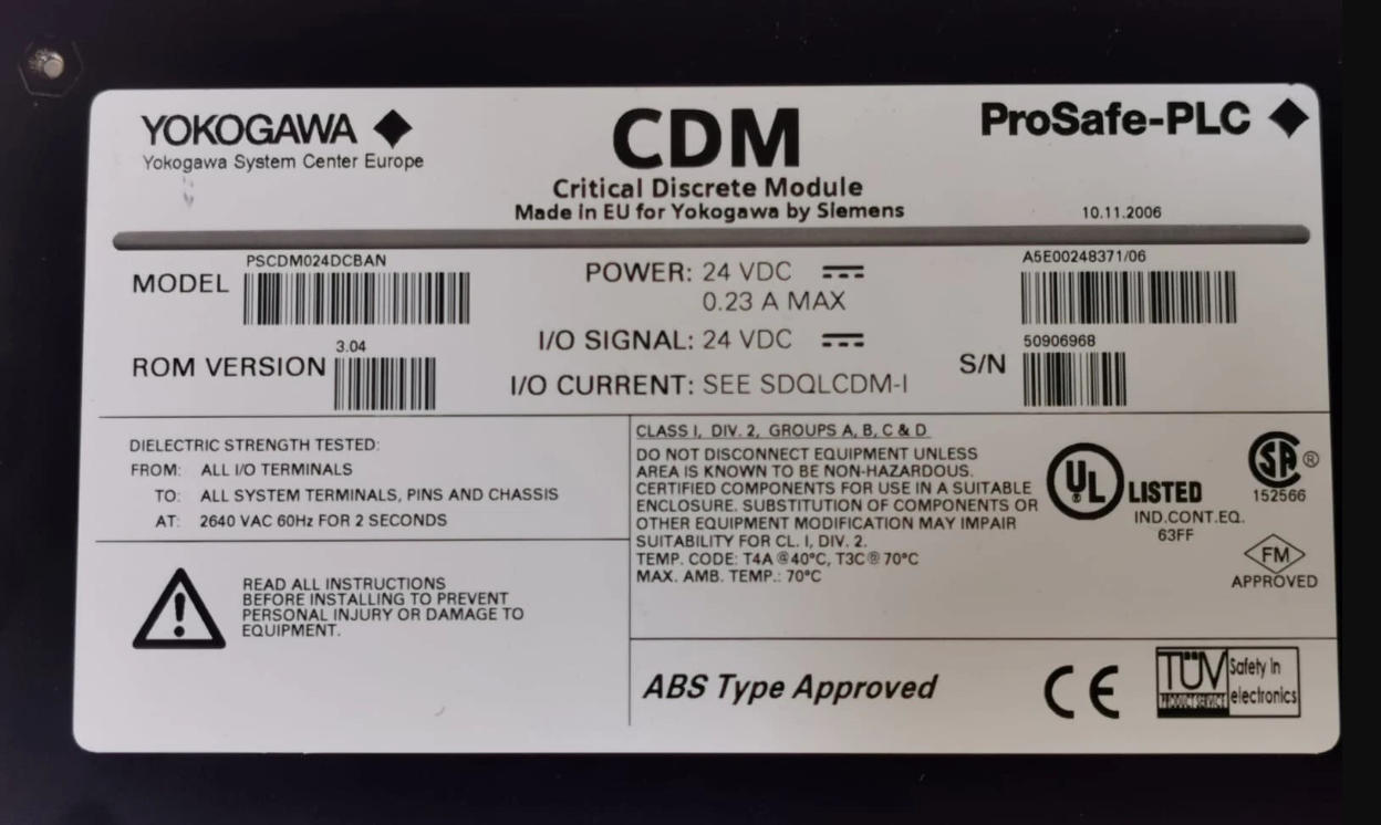 Yokogawa PSCDM024DCBAN Critical Discrete Module for ProSafe Safety Systems