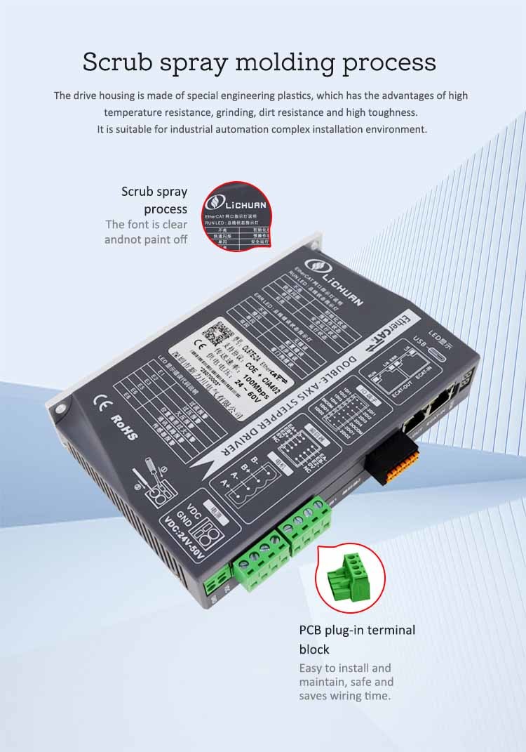 Lichuan 2A DC Open Loop Stepper Motor Drivers Kit EtherCAT 0.74N.m 2 Phase Nema17 DC24V~50V 2.0A