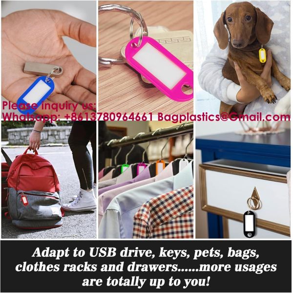 Plastic Key Tags, Key Labels With Ring And Label Window, Assorted Colours,Identifiers,Name and Labels,Adapt to USB Drive,Pets,Bags Split Ring Window