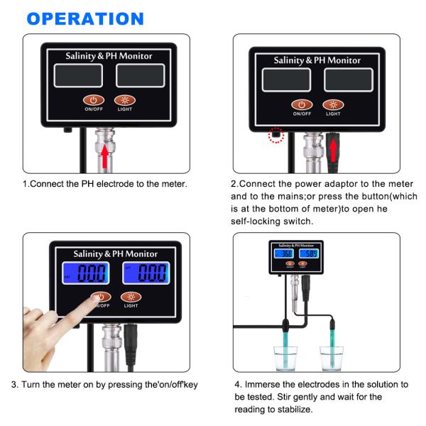 DC6V Seawater 2 In 1 Aquarium Salinity Digital PH Meter