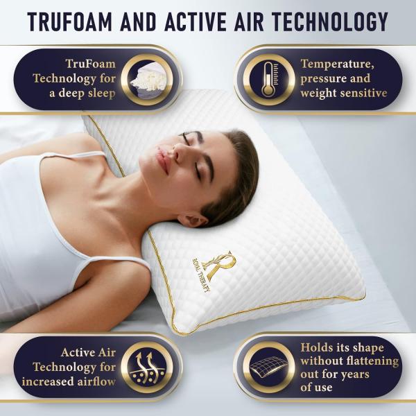 Queen Memory Foam Pillow for NECK Shoulder Support Thread Count ≥600s Adjustable Fill
