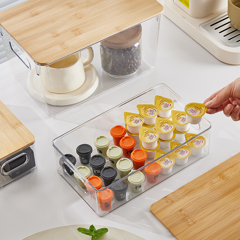Hot Selling Plastic Transparent Box Stackable Food Storage Bin Kitchen Storage Containers with Wooden Lid