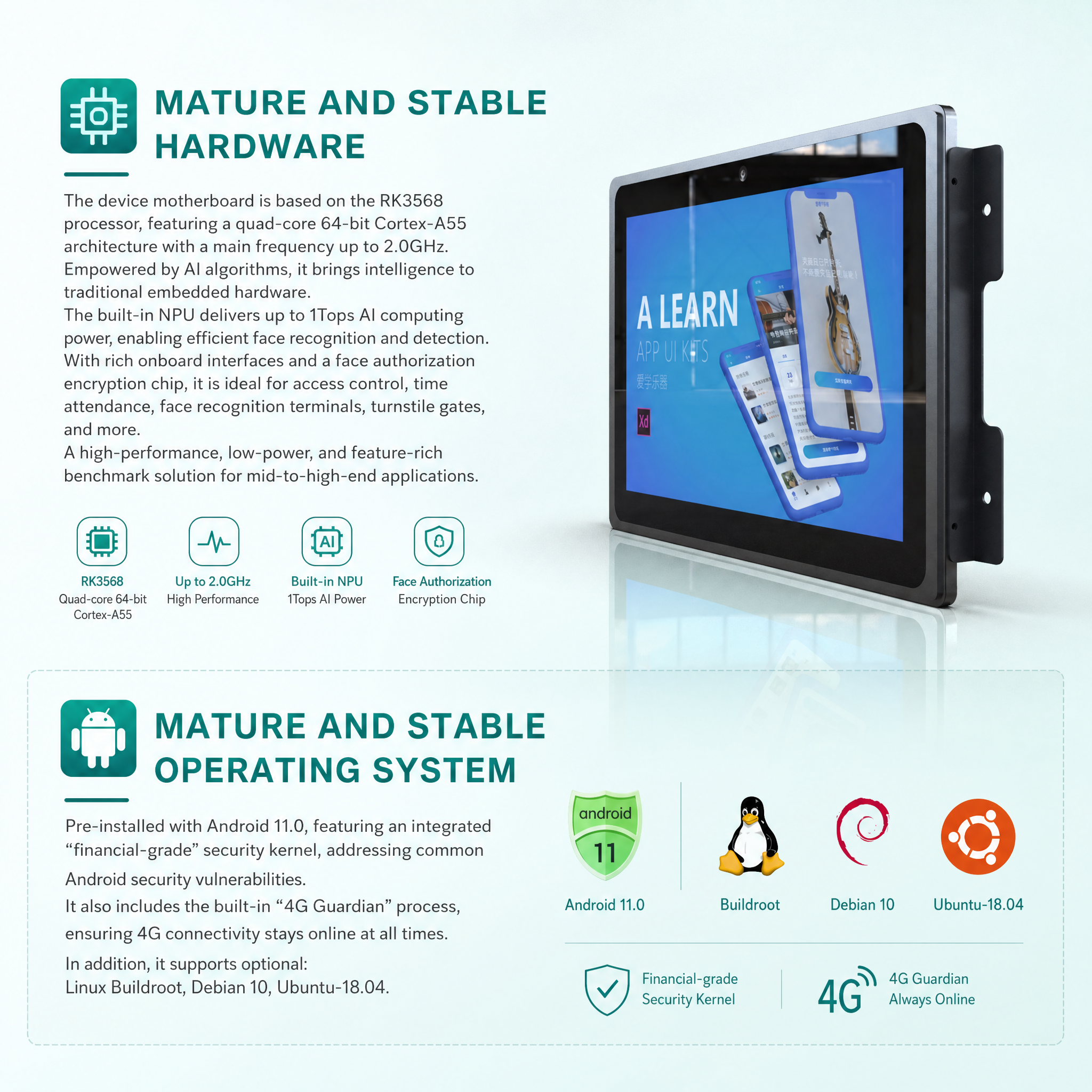 10.1" Flush Mount Touch Panel PC with Face Recognition for Industrial