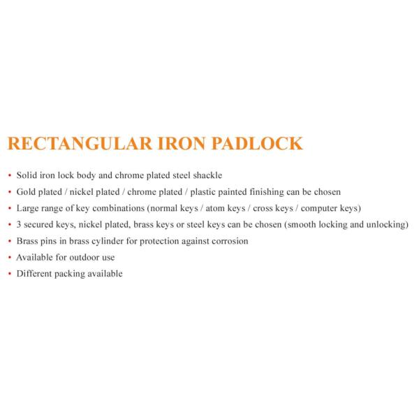 High Security Padlock Rectangular Iron Padlock Secure Padlock with Pin Tumbler Locking Mechanism