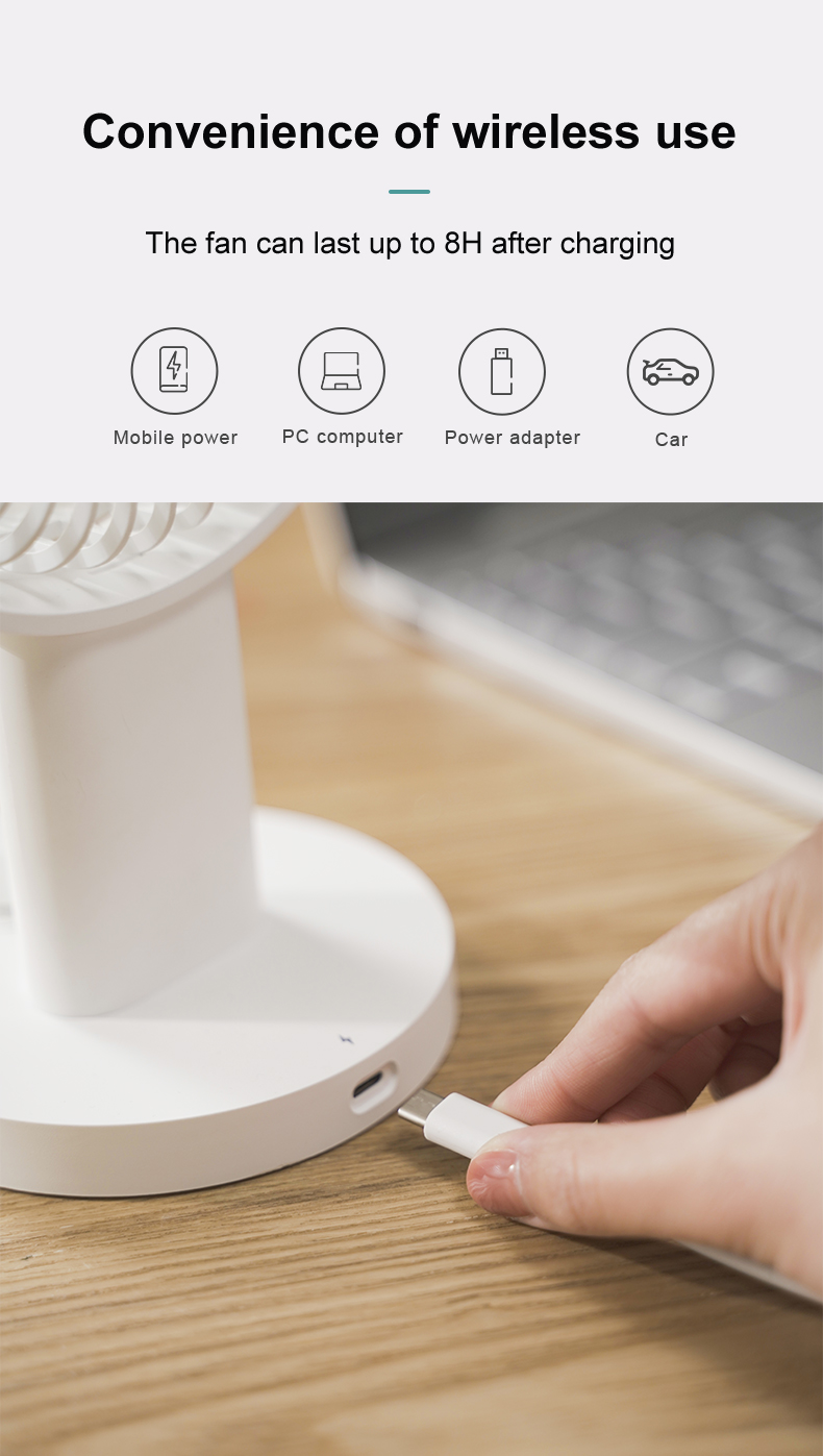 2027 New Design Long Battery Rechargeable Adjustable Standing Oscillating USB Mini Table Fan