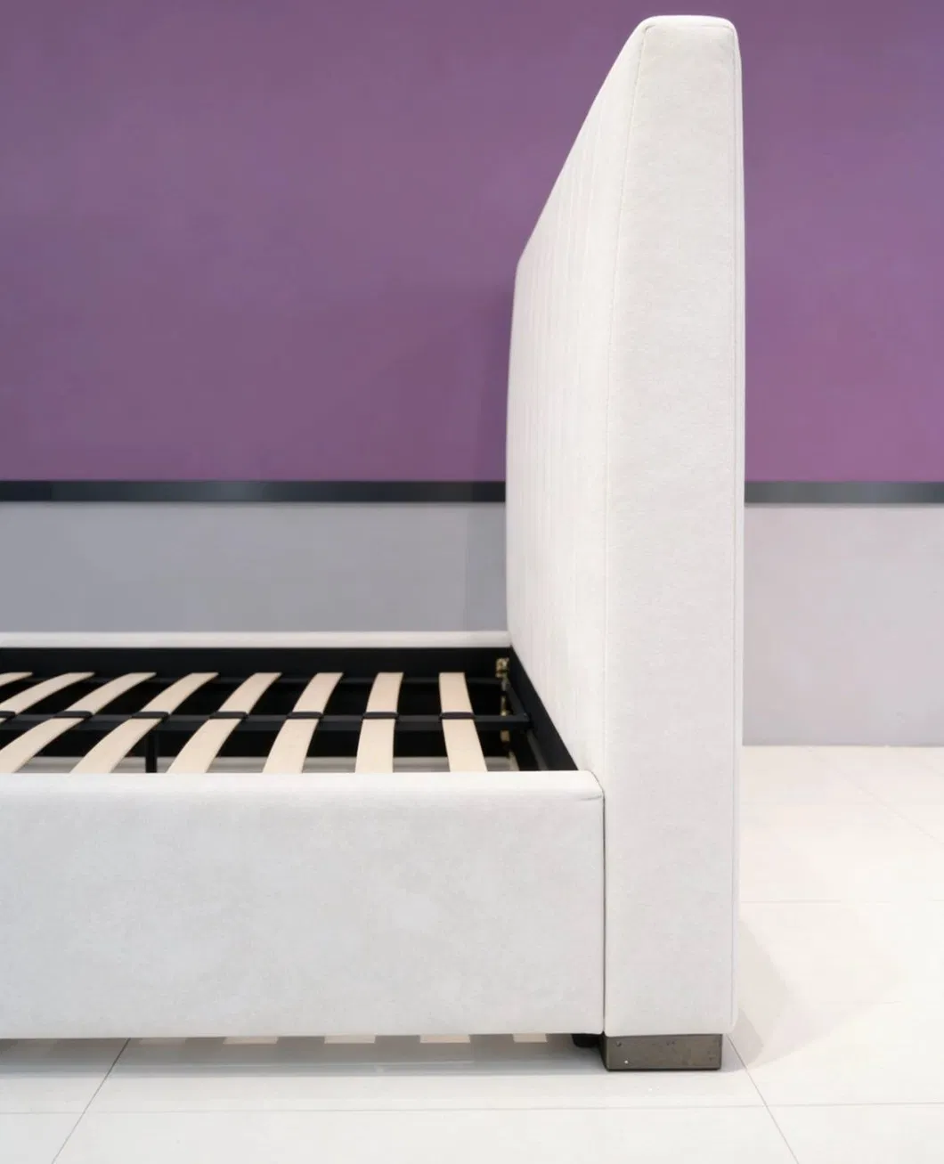 Premium Cream Velvet Upholstered Platform Bed with Solid Frame