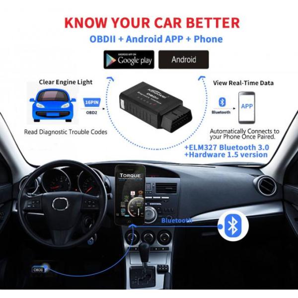 Durable Android Car Scanner Konnwei KW910 Obd2 Bluetooth Elm327 FCC CE Rohs Approval