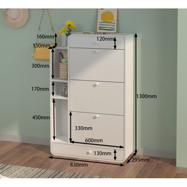 White Wooden Multi-functional Storage Shoe Cabinet