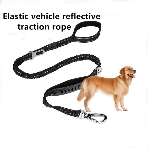Telescopic Dog Traction Rope Reflective Buffer Black