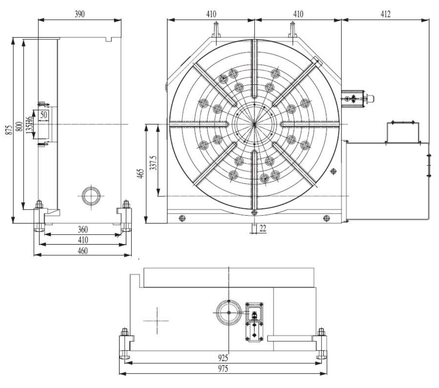 NC-800 Rotary Table technical specifications diagram