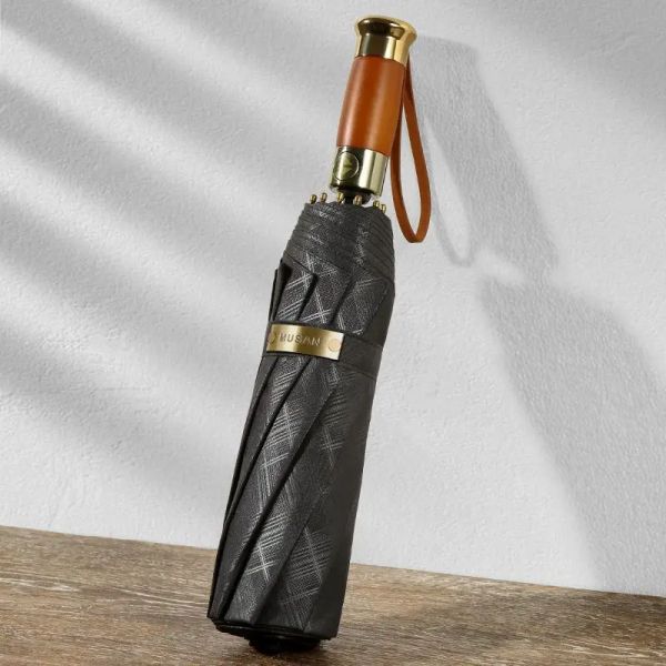 Customized Printed Wooden Handle Solid Wood Automatic Folding Umbrella for Travel Occasion
