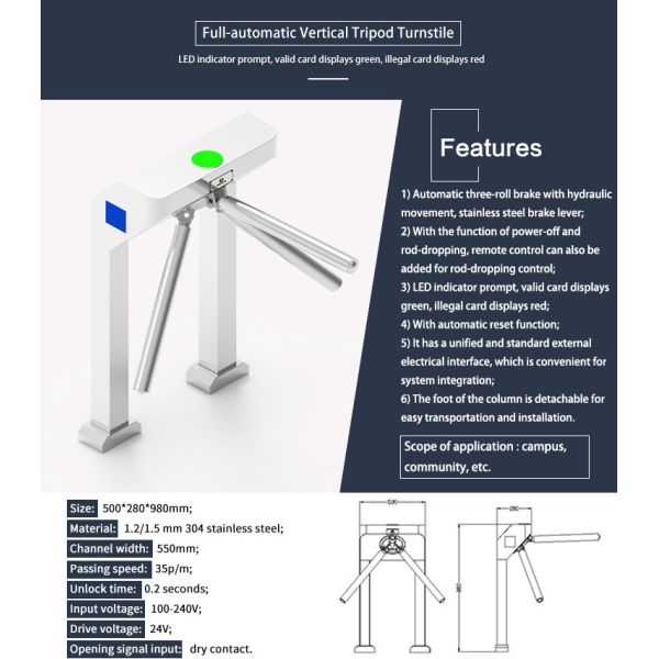 Stainless Steel 304 Tripod Turnstile Gate Half Height For Access Control Security